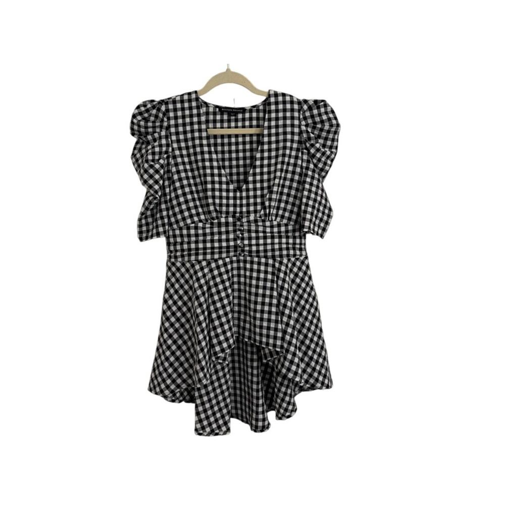 Boston Proper Blouse Gingham Cottagecore High Low Babydoll Ruffle Top Size 6